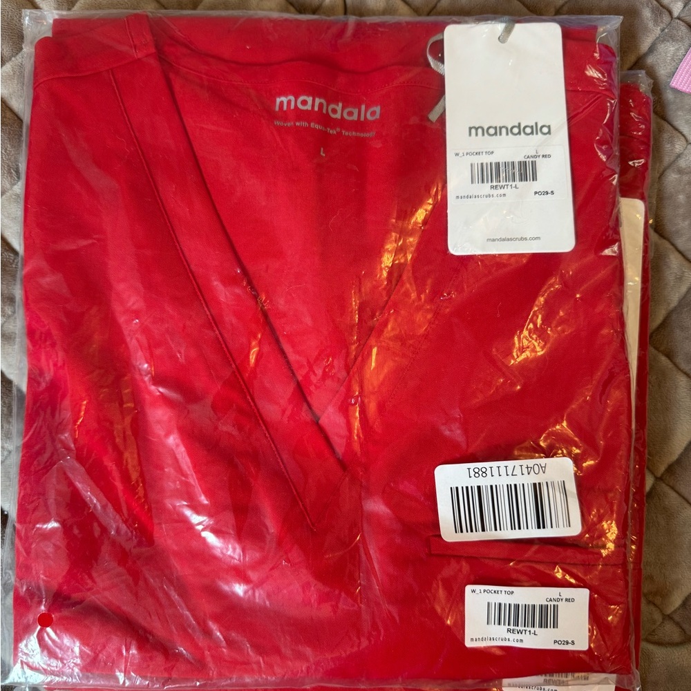 Mandala Red V-Neck Scrub Top